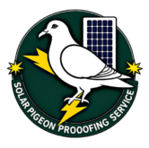 logo of a pigeon and solar panels with the words solar pigeon proofing service