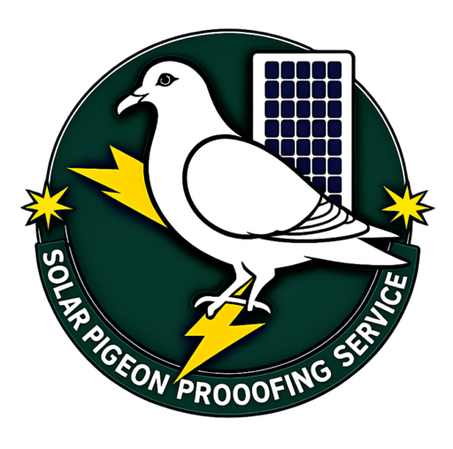 logo of a pigeon and solar panels with the words solar pigeon proofing service
