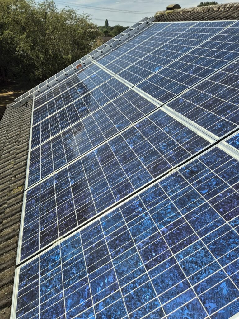 Professionally cleaned solar panels after pigeon proofing installation in Barnby Dun, Doncaster, South Yorkshire.