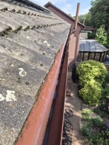 Solar-side gutter cleaned after removal of pigeon faeces and debris during a solar pigeon proofing job in Barnby Dun, Doncaster.